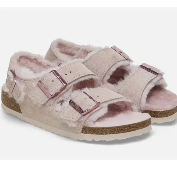 Birkenstock Milano Shearling Light Rose Pink Suede Slingback Sandal 41 L10 Reg - Picture 1 of 15